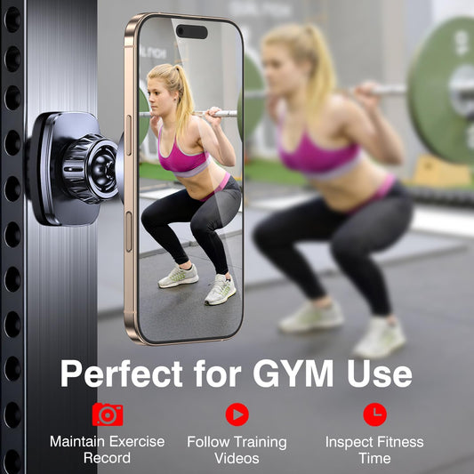 Romuto Magnetic Phone Holder for Gym Mag Safe Phone Holder【Dual Grip】 Gym Phone Holder Magnet Phone Camera Mount for Gym Accessories for Women Attach to Metal Surface with iPhone 17 Pro Max 16 15 14