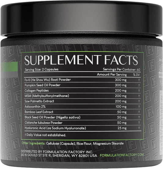 Formulation Factory Crown of Glory 10-in-1 Hair Growth Maximizer, DHT Blocker with Saw Palmetto, Fo-Ti, Collagen, Supports Thicker Hair & Scalp Health (2 Month Supply, 120 Capsules)