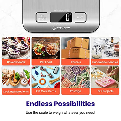 Etekcity Smart Food Kitchen Scale with Nutritional Calculator, Free App with 19 Nutrients Tracking, Calorie, Marco, Digital grams and ounces for weight loss, Premium Stainless Steel, 11lb