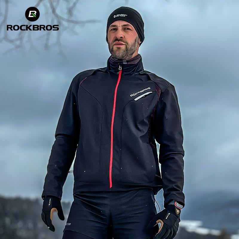ROCKBROS Cycling Jackets for Men Winter Bike Jackets Thermal Windproof Jacket for Men Cold Weather Cycling Running Hiking