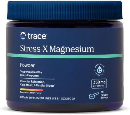Trace Minerals | Stress-X Magnesium Powder | Stress Relief, Regularity, Relax, Sleep, Energy, Relaxes Muscles, Cell Function | Non-GMO, Gluten Free, and Certified Vegan | Raspberry Lemon Flavor|8.5 oz
