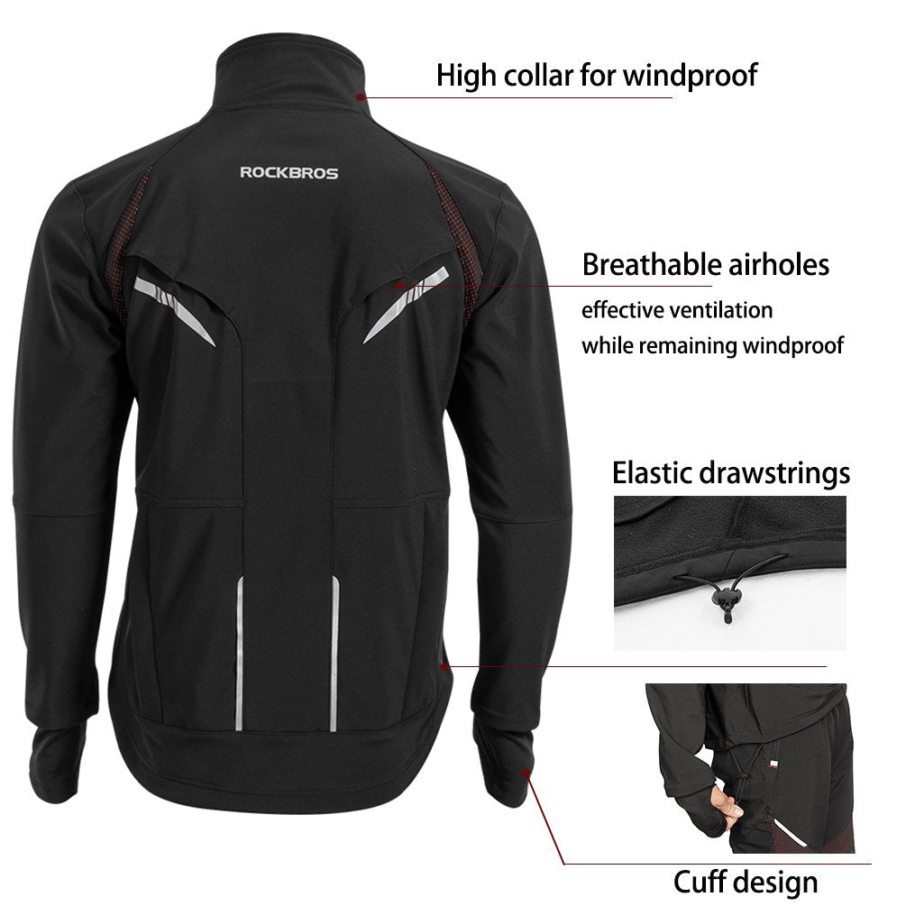 ROCKBROS Cycling Jackets for Men Winter Bike Jackets Thermal Windproof Jacket for Men Cold Weather Cycling Running Hiking