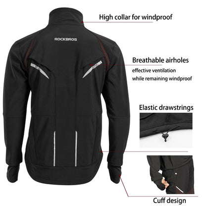 ROCKBROS Cycling Jackets for Men Winter Bike Jackets Thermal Windproof Jacket for Men Cold Weather Cycling Running Hiking