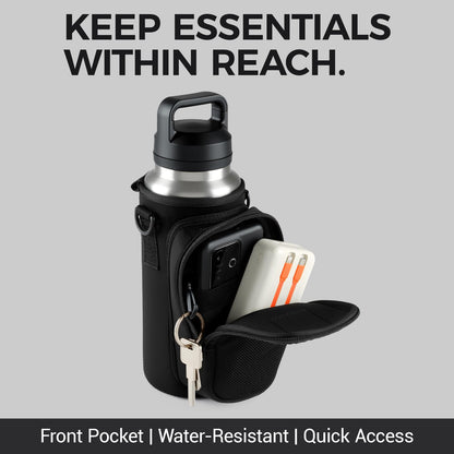 Magnetic Water Bottle Holder Bag with Phone Pocket for 24 32 40 oz, 5 Strong Magnets Neoprene Water Bottle Carrier Adjustable Crossbody Strap for Steel Gym Equipment