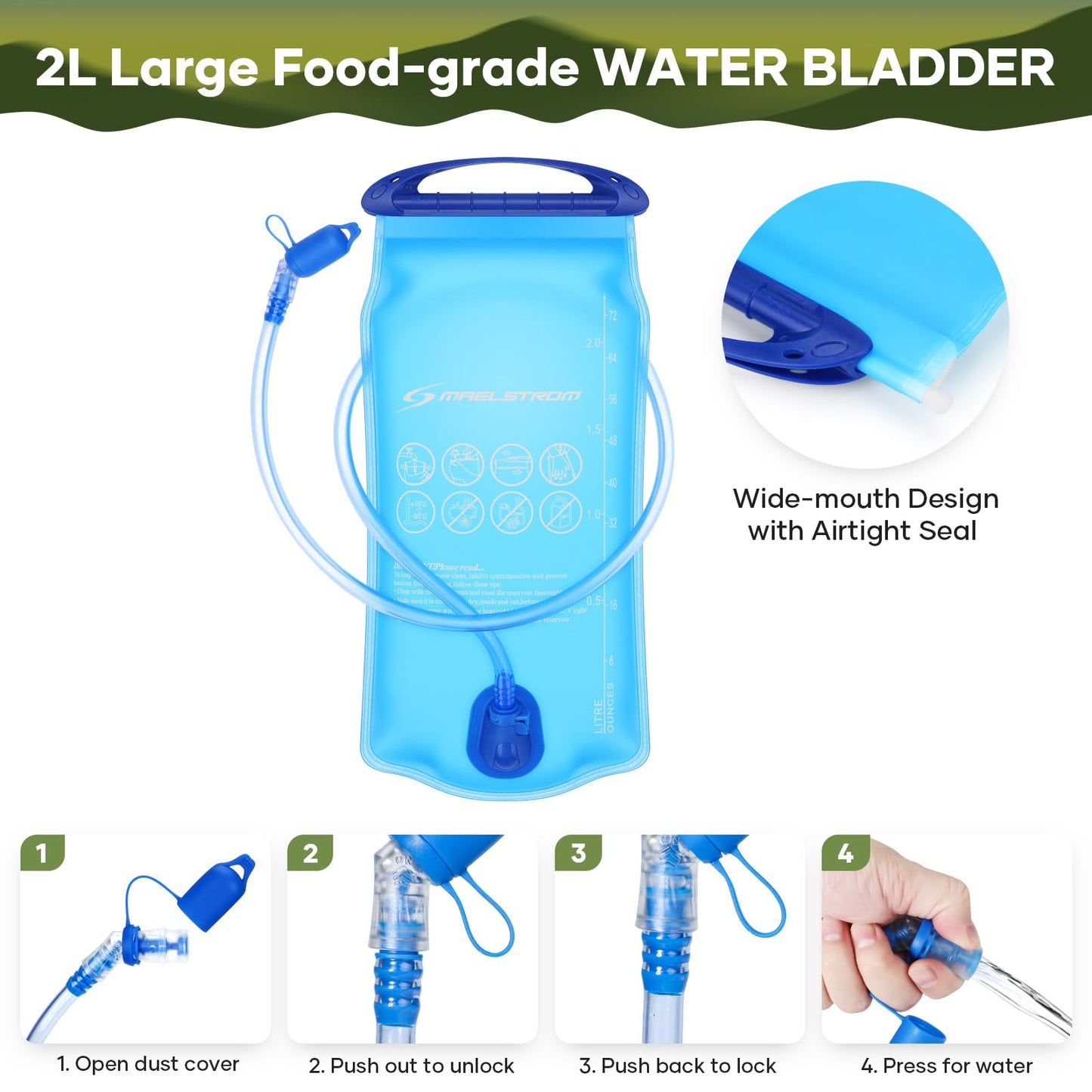 Maelstrom Running Hydration Vest, Hiking Backpack with 2L Water Bladder for Cycling Rave for Men Women