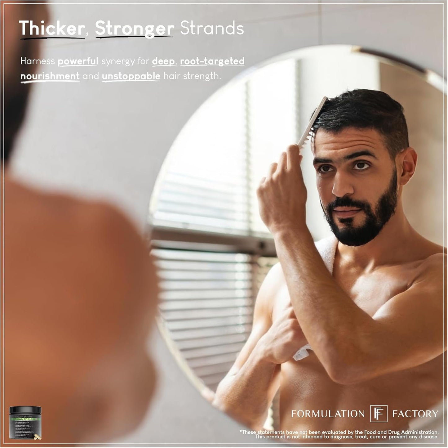 Formulation Factory Crown of Glory 10-in-1 Hair Growth Maximizer, DHT Blocker with Saw Palmetto, Fo-Ti, Collagen, Supports Thicker Hair & Scalp Health (2 Month Supply, 120 Capsules)