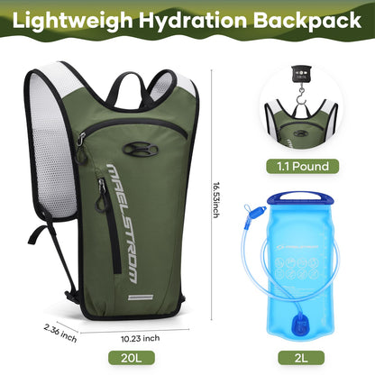 Maelstrom Running Hydration Vest, Hiking Backpack with 2L Water Bladder for Cycling Rave for Men Women
