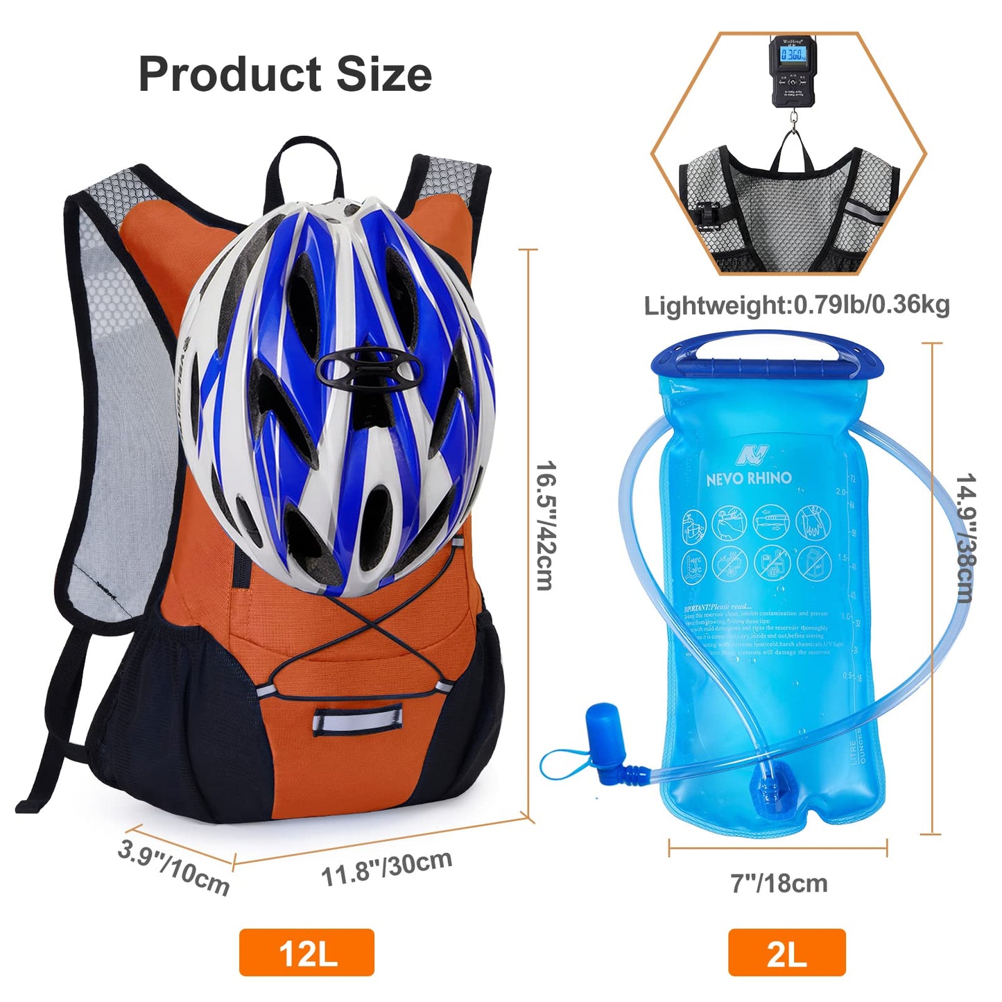 Lightweight Hydration Backpack, Running Backpack with 2L Water Bladder, Hydro Water Daypack for Cycling Hiking Rave for Men Women
