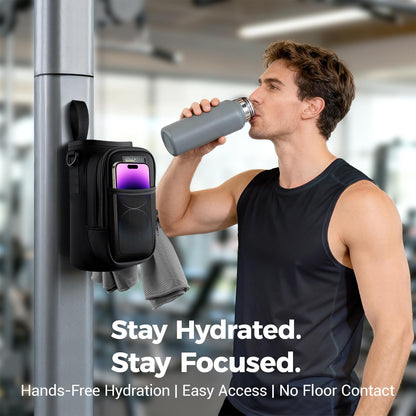 Magnetic Water Bottle Holder Bag with Phone Pocket for 24 32 40 oz, 5 Strong Magnets Neoprene Water Bottle Carrier Adjustable Crossbody Strap for Steel Gym Equipment