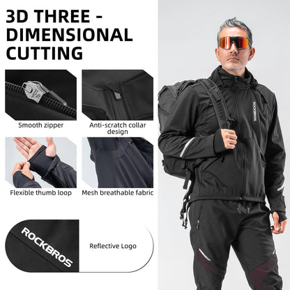 ROCKBROS Cycling Jackets for Men Winter Bike Jackets Thermal Windproof Jacket for Men Cold Weather Cycling Running Hiking