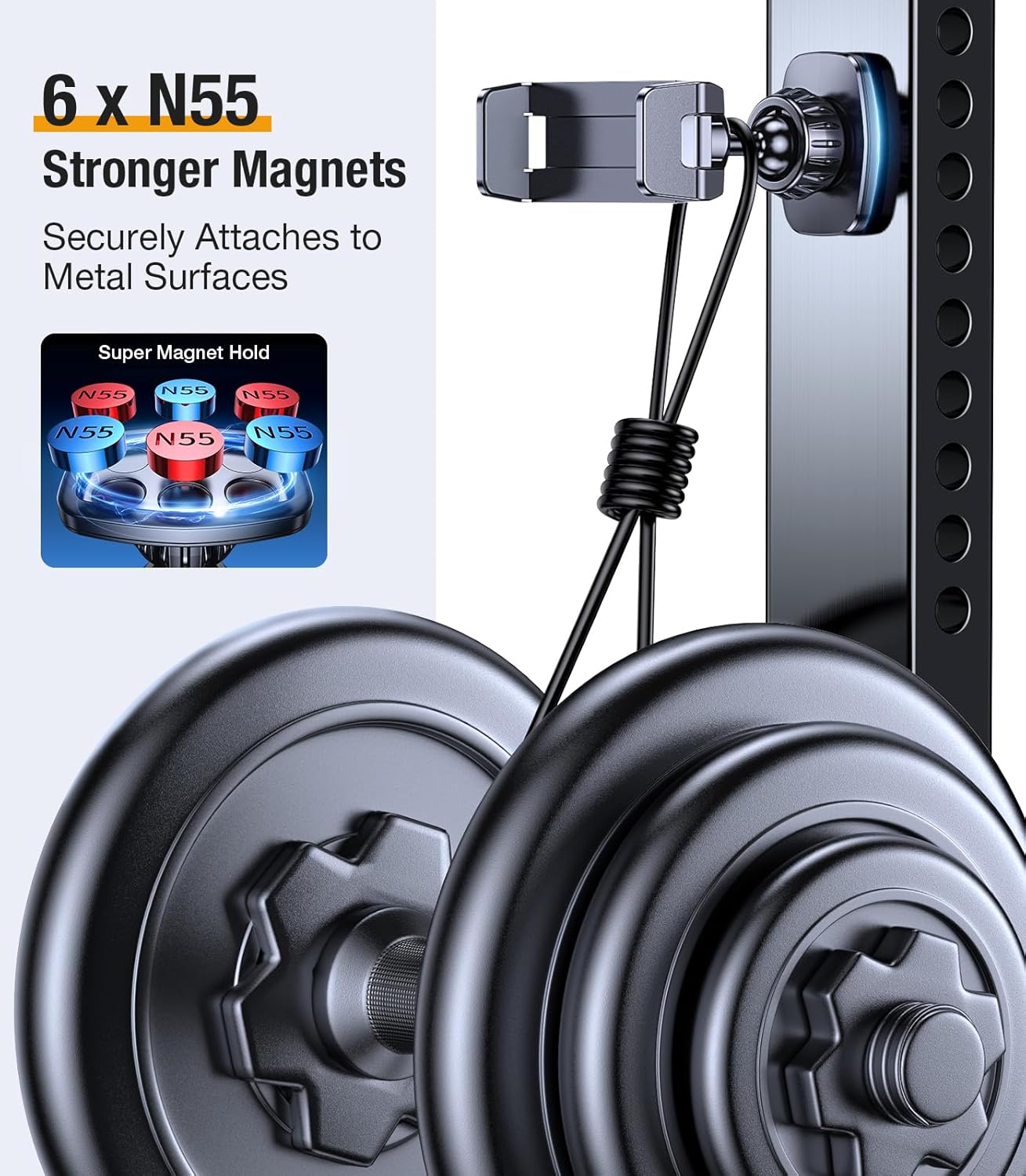 Coolpow Magnetic Phone Holder for Gym【Strong Magnets】 Tripod Mount Ring Gym Magnetic Phone Holder Attach to Metal Surface, Gym Accessories for Men Women Essentials for All Smartphones 4.7-7"