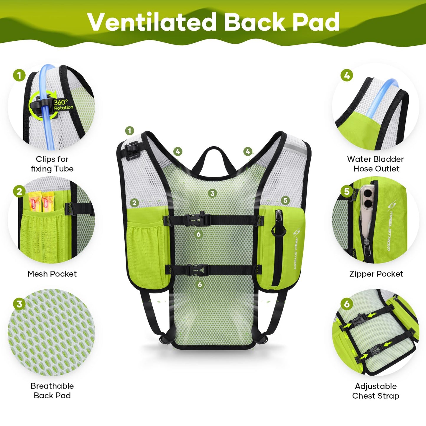 Maelstrom Running Hydration Vest, Hiking Backpack with 2L Water Bladder for Cycling Rave for Men Women