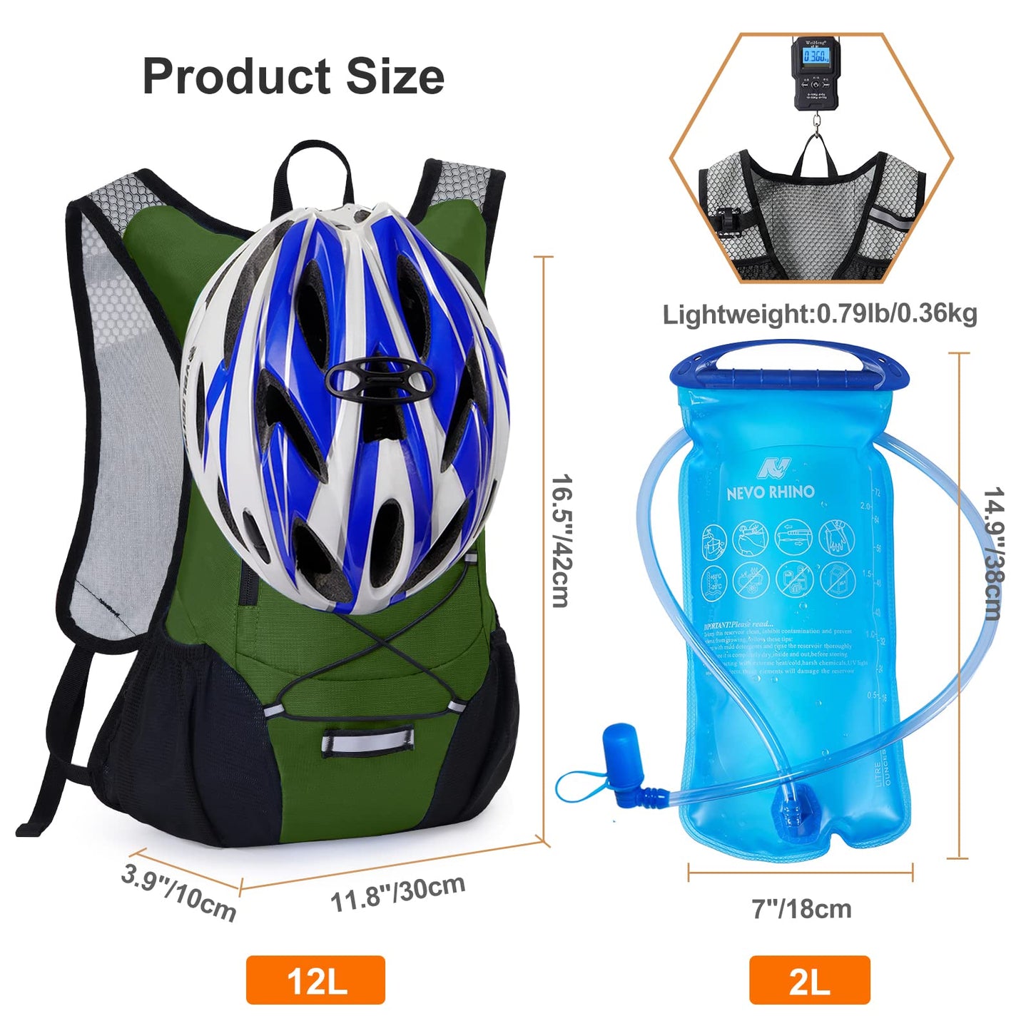 Lightweight Hydration Backpack, Running Backpack with 2L Water Bladder, Hydro Water Daypack for Cycling Hiking Rave for Men Women