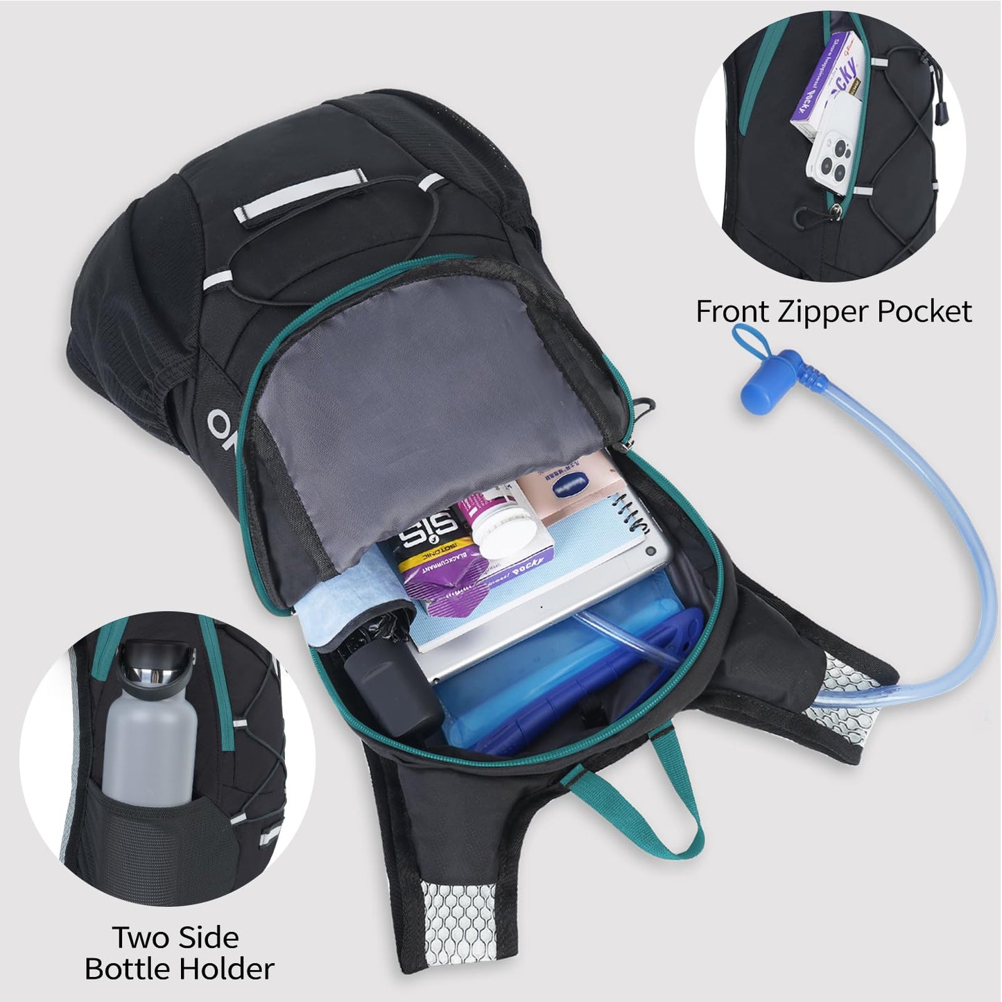 Lightweight Hydration Backpack, Running Backpack with 2L Water Bladder, Hydro Water Daypack for Cycling Hiking Rave for Men Women