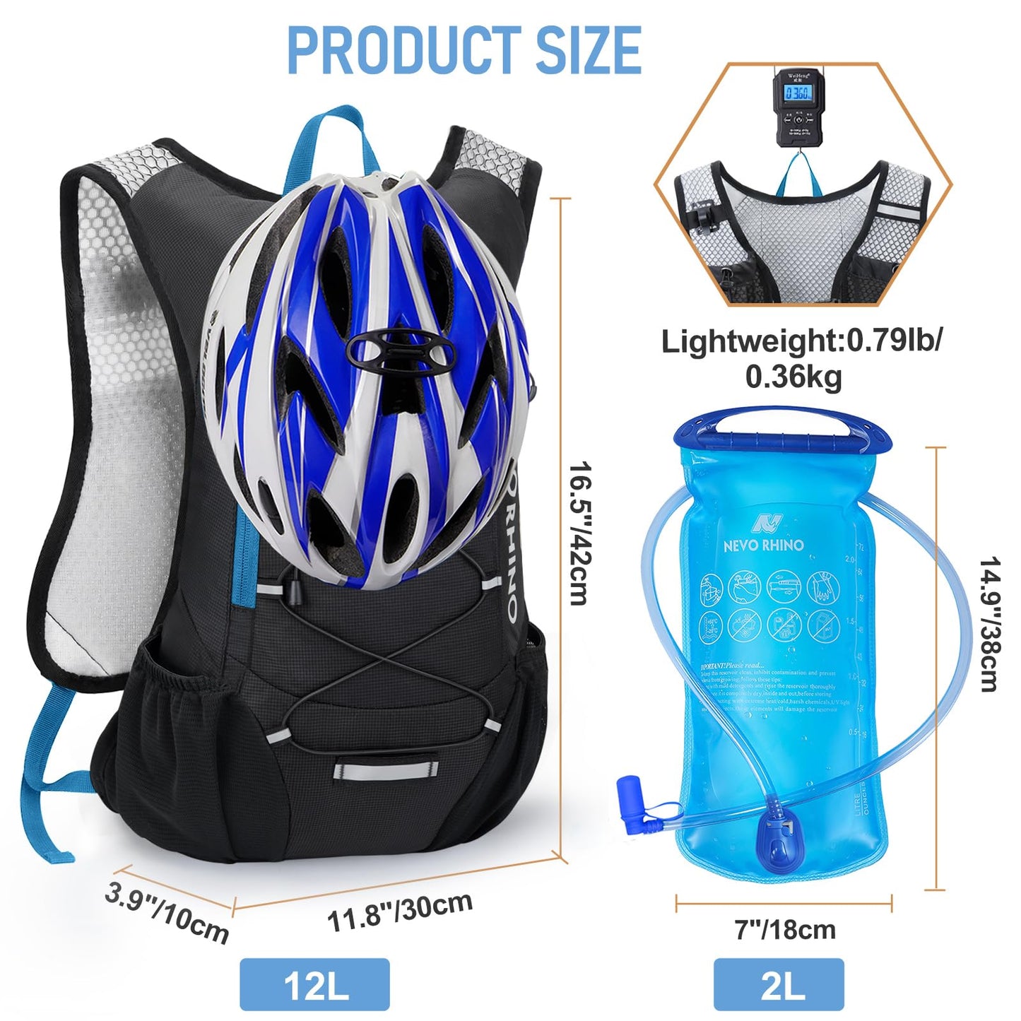 Lightweight Hydration Backpack, Running Backpack with 2L Water Bladder, Hydro Water Daypack for Cycling Hiking Rave for Men Women
