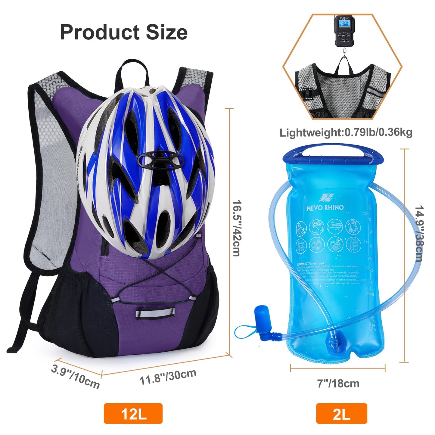 Lightweight Hydration Backpack, Running Backpack with 2L Water Bladder, Hydro Water Daypack for Cycling Hiking Rave for Men Women