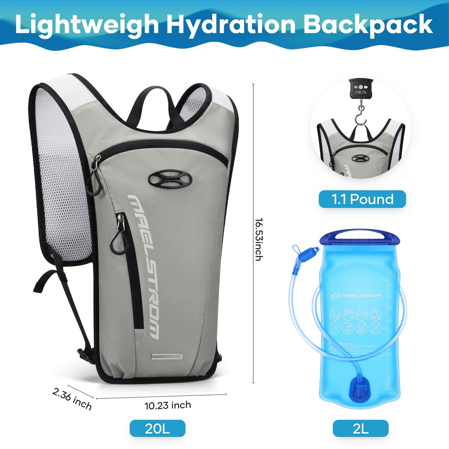 Maelstrom Running Hydration Vest, Hiking Backpack with 2L Water Bladder for Cycling Rave for Men Women