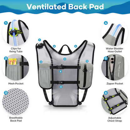 Maelstrom Running Hydration Vest, Hiking Backpack with 2L Water Bladder for Cycling Rave for Men Women