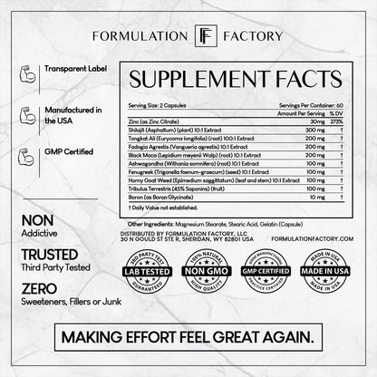 Formulation Factory Self Obsessed 10 in 1 Masculinity Maximizer Supplement, Shilajit for Men, Tongkat Ali, Ashwaganda, Fenugreek Muscle Growth, Energy, Drive, Strength, Recovery 2 Month (Pack of 1)