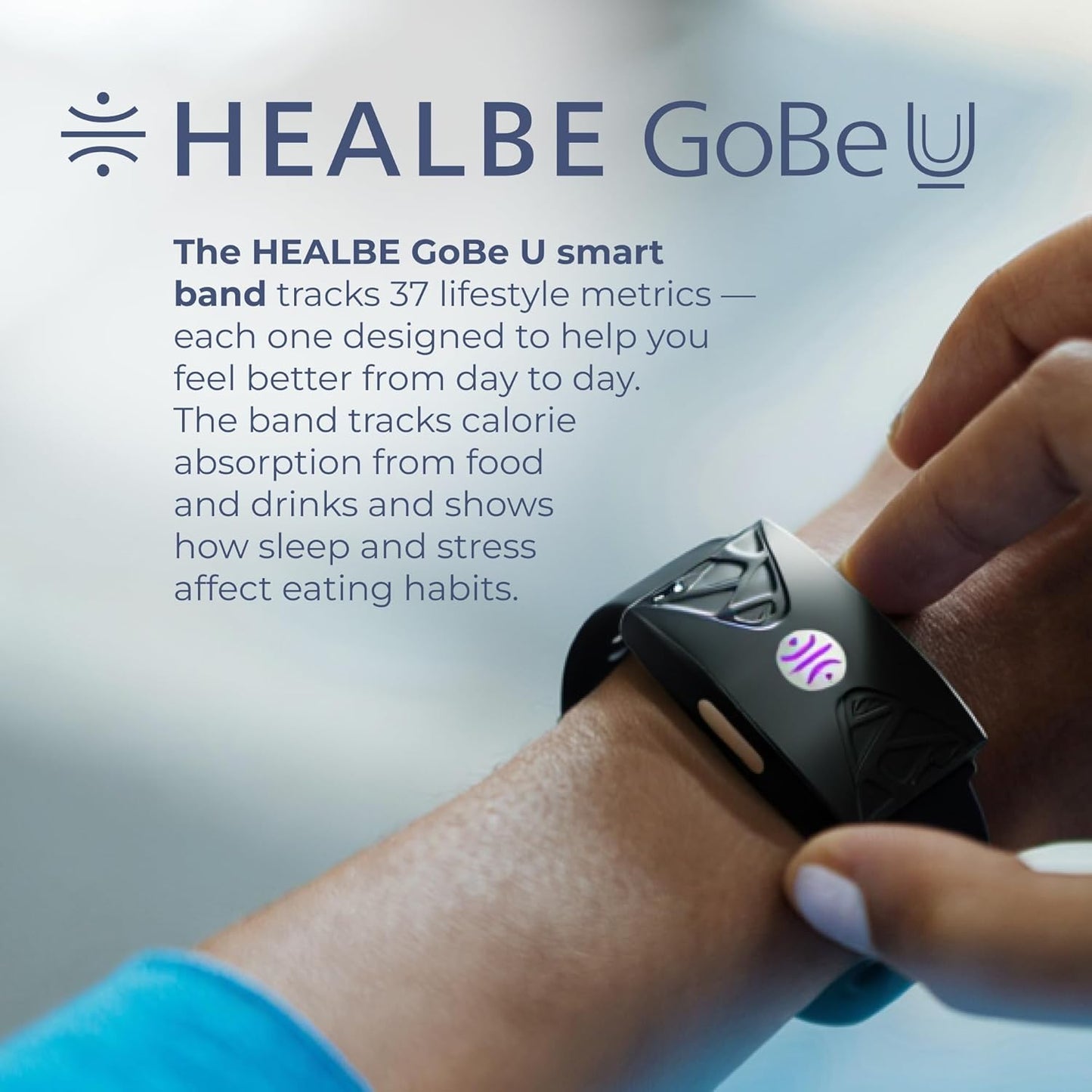 HEALBE GoBe U - Automatic Calorie Intake Smart Band, Energy Balance Insights, Hydration, Sleep, Stress, 24/7 Heart Rate, Neuroactivity, Free App, 5 ATM Waterproof - Black