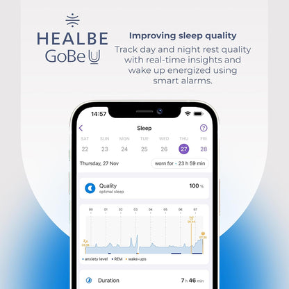 HEALBE GoBe U - Automatic Calorie Intake Smart Band, Energy Balance Insights, Hydration, Sleep, Stress, 24/7 Heart Rate, Neuroactivity, Free App, 5 ATM Waterproof - Black