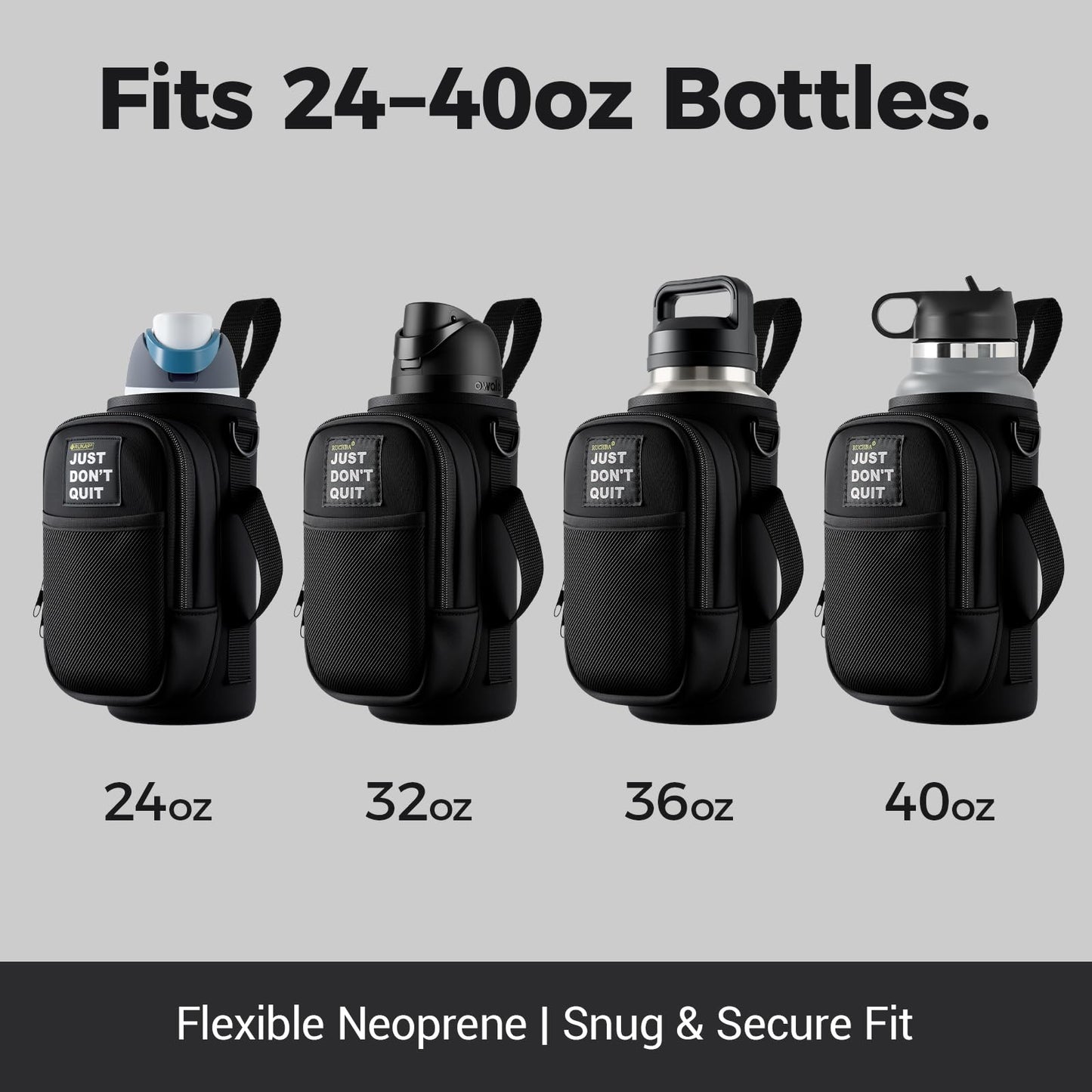 Magnetic Water Bottle Holder Bag with Phone Pocket for 24 32 40 oz, 5 Strong Magnets Neoprene Water Bottle Carrier Adjustable Crossbody Strap for Steel Gym Equipment