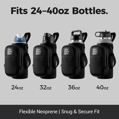 Magnetic Water Bottle Holder Bag with Phone Pocket for 24 32 40 oz, 5 Strong Magnets Neoprene Water Bottle Carrier Adjustable Crossbody Strap for Steel Gym Equipment