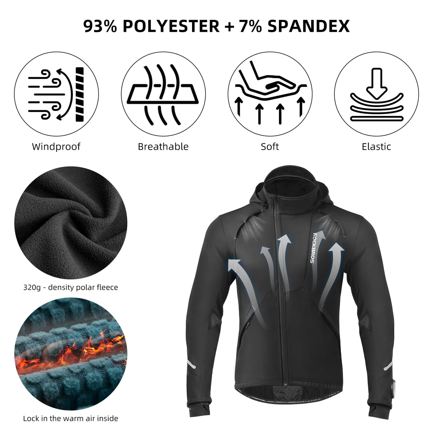 ROCKBROS Cycling Jackets for Men Winter Bike Jackets Thermal Windproof Jacket for Men Cold Weather Cycling Running Hiking