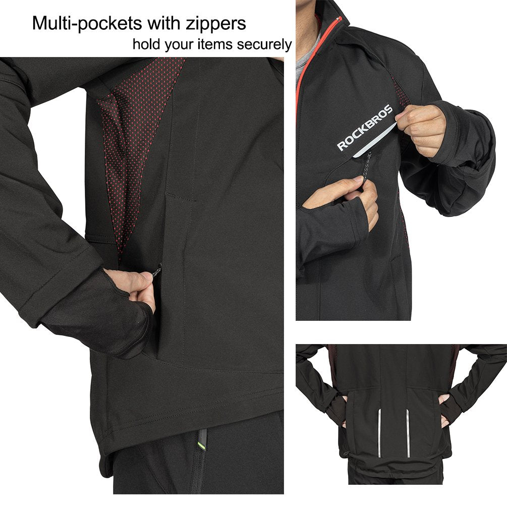 ROCKBROS Cycling Jackets for Men Winter Bike Jackets Thermal Windproof Jacket for Men Cold Weather Cycling Running Hiking