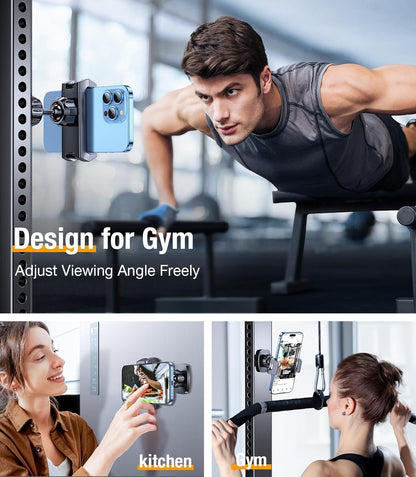 Coolpow Magnetic Phone Holder for Gym【Strong Magnets】 Tripod Mount Ring Gym Magnetic Phone Holder Attach to Metal Surface, Gym Accessories for Men Women Essentials for All Smartphones 4.7-7"