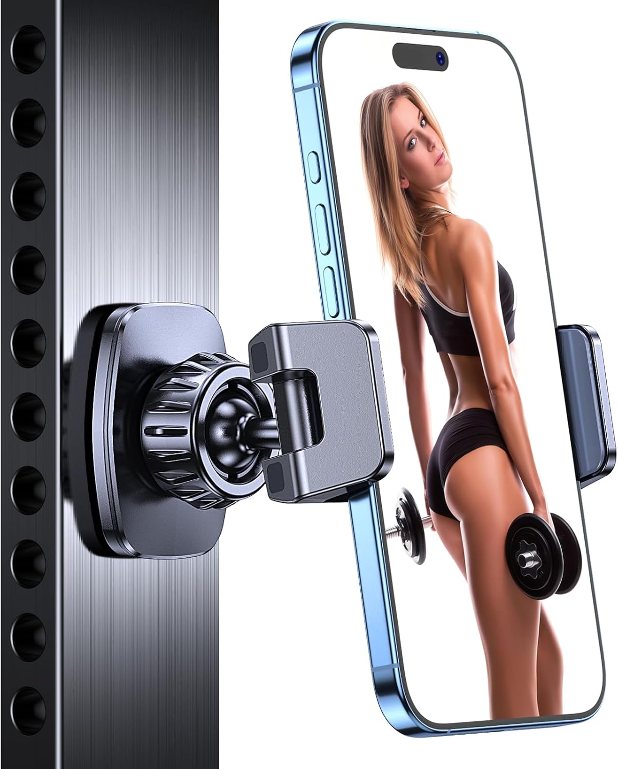 Coolpow Magnetic Phone Holder for Gym【Strong Magnets】 Tripod Mount Ring Gym Magnetic Phone Holder Attach to Metal Surface, Gym Accessories for Men Women Essentials for All Smartphones 4.7-7"