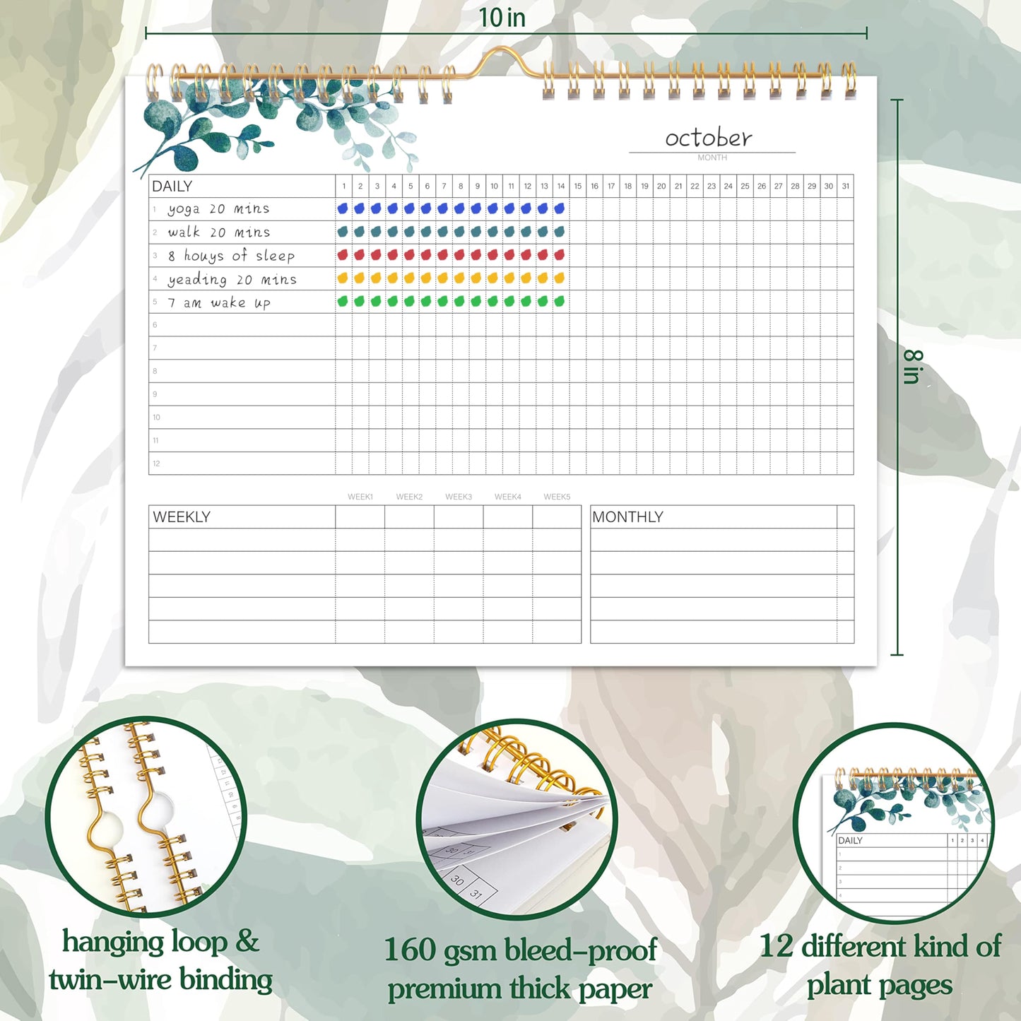 Habit Tracker Calendar- 12 Months Undated Daily Weekly & Monthly Period Habit Tracker Journal, Spiral Binding with Writable Goals Habits Track and Self Care Office Supplies, Personalized Gifts for Women Mom Sister Teacher