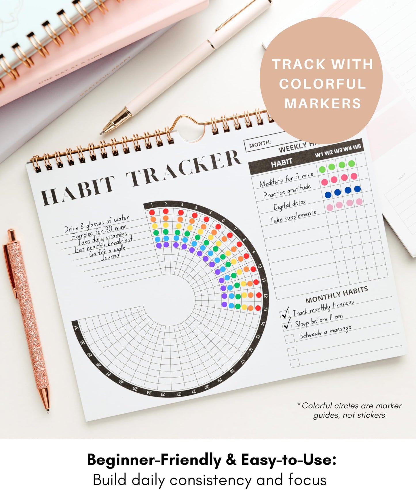 Lamare 2026 Habit Tracker Calendar – Premium Daily Habit Tracker Journal and Goal Board, Workout Motivation & Productivity Tool