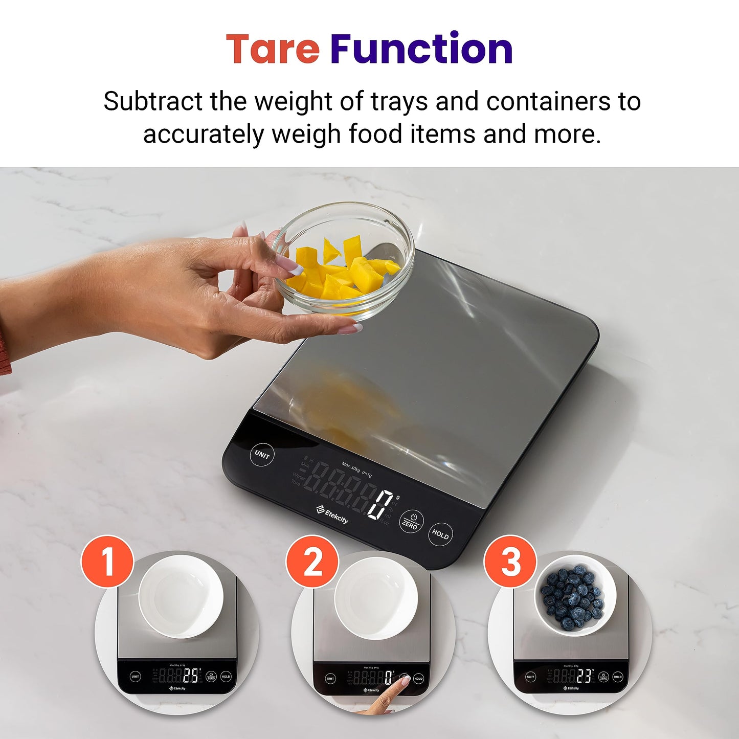 Etekcity Smart Food Kitchen Scale with Nutritional Calculator, Free App with 19 Nutrients Tracking, Calorie, Marco, Digital grams and ounces for weight loss, Premium Stainless Steel, 11lb