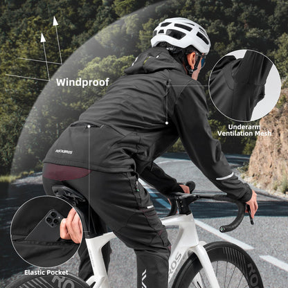 ROCKBROS Cycling Jackets for Men Winter Bike Jackets Thermal Windproof Jacket for Men Cold Weather Cycling Running Hiking