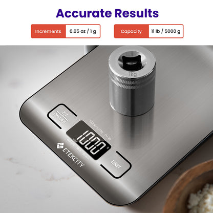 Etekcity Smart Food Kitchen Scale with Nutritional Calculator, Free App with 19 Nutrients Tracking, Calorie, Marco, Digital grams and ounces for weight loss, Premium Stainless Steel, 11lb