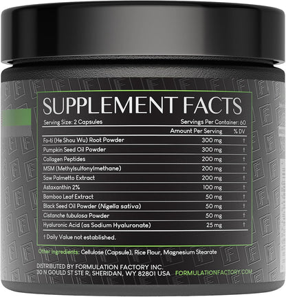 Formulation Factory Crown of Glory 10-in-1 Hair Growth Maximizer, DHT Blocker with Saw Palmetto, Fo-Ti, Collagen, Supports Thicker Hair & Scalp Health (2 Month Supply, 120 Capsules)