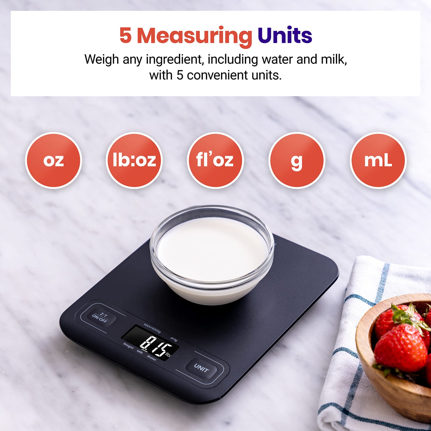 Etekcity Smart Food Kitchen Scale with Nutritional Calculator, Free App with 19 Nutrients Tracking, Calorie, Marco, Digital grams and ounces for weight loss, Premium Stainless Steel, 11lb