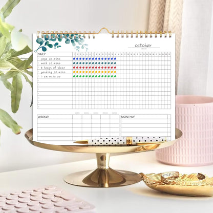 Habit Tracker Calendar- 12 Months Undated Daily Weekly & Monthly Period Habit Tracker Journal, Spiral Binding with Writable Goals Habits Track and Self Care Office Supplies, Personalized Gifts for Women Mom Sister Teacher