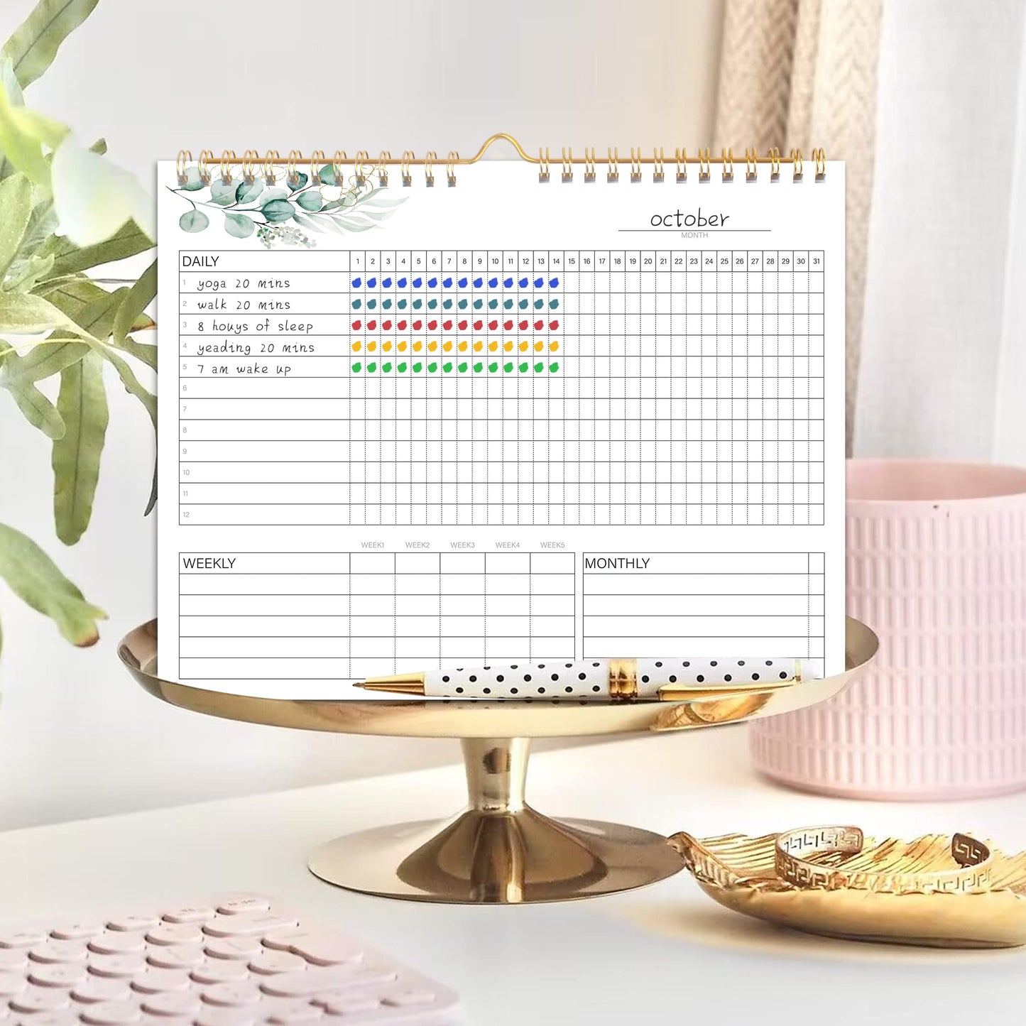 Habit Tracker Calendar- 12 Months Undated Daily Weekly & Monthly Period Habit Tracker Journal, Spiral Binding with Writable Goals Habits Track and Self Care Office Supplies, Personalized Gifts for Women Mom Sister Teacher