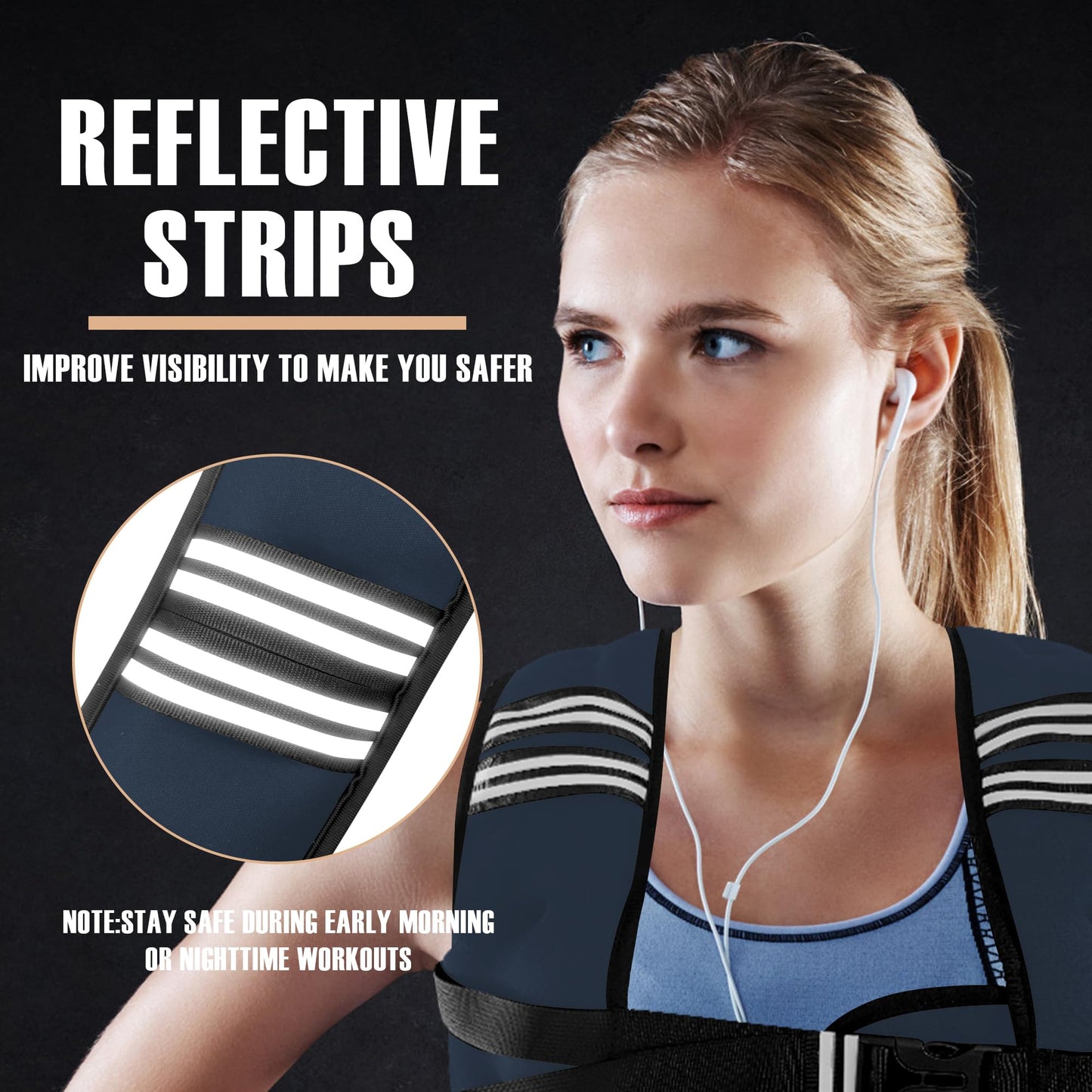 NATURELUX Weighted Vest Men or Women - 5/10/15/20/25/30lbs Weights with Reflective Stripe, Weighted Vest for Workout Equipment for Strength Training Running - Walking Weight Loss