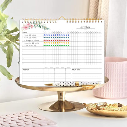 Habit Tracker Calendar- 12 Months Undated Daily Weekly & Monthly Period Habit Tracker Journal, Spiral Binding with Writable Goals Habits Track and Self Care Office Supplies, Personalized Gifts for Women Mom Sister Teacher