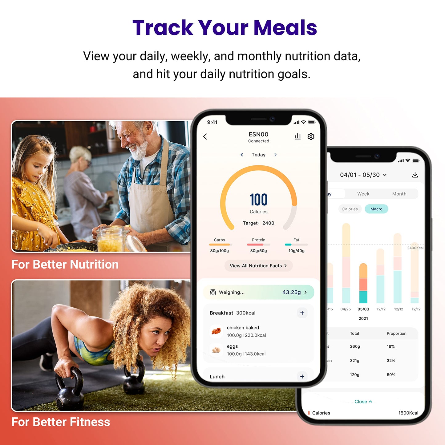 Etekcity Smart Food Kitchen Scale with Nutritional Calculator, Free App with 19 Nutrients Tracking, Calorie, Marco, Digital grams and ounces for weight loss, Premium Stainless Steel, 11lb