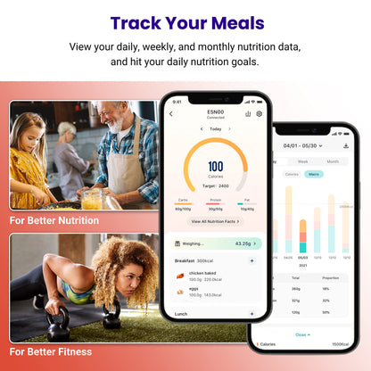 Etekcity Smart Food Kitchen Scale with Nutritional Calculator, Free App with 19 Nutrients Tracking, Calorie, Marco, Digital grams and ounces for weight loss, Premium Stainless Steel, 11lb