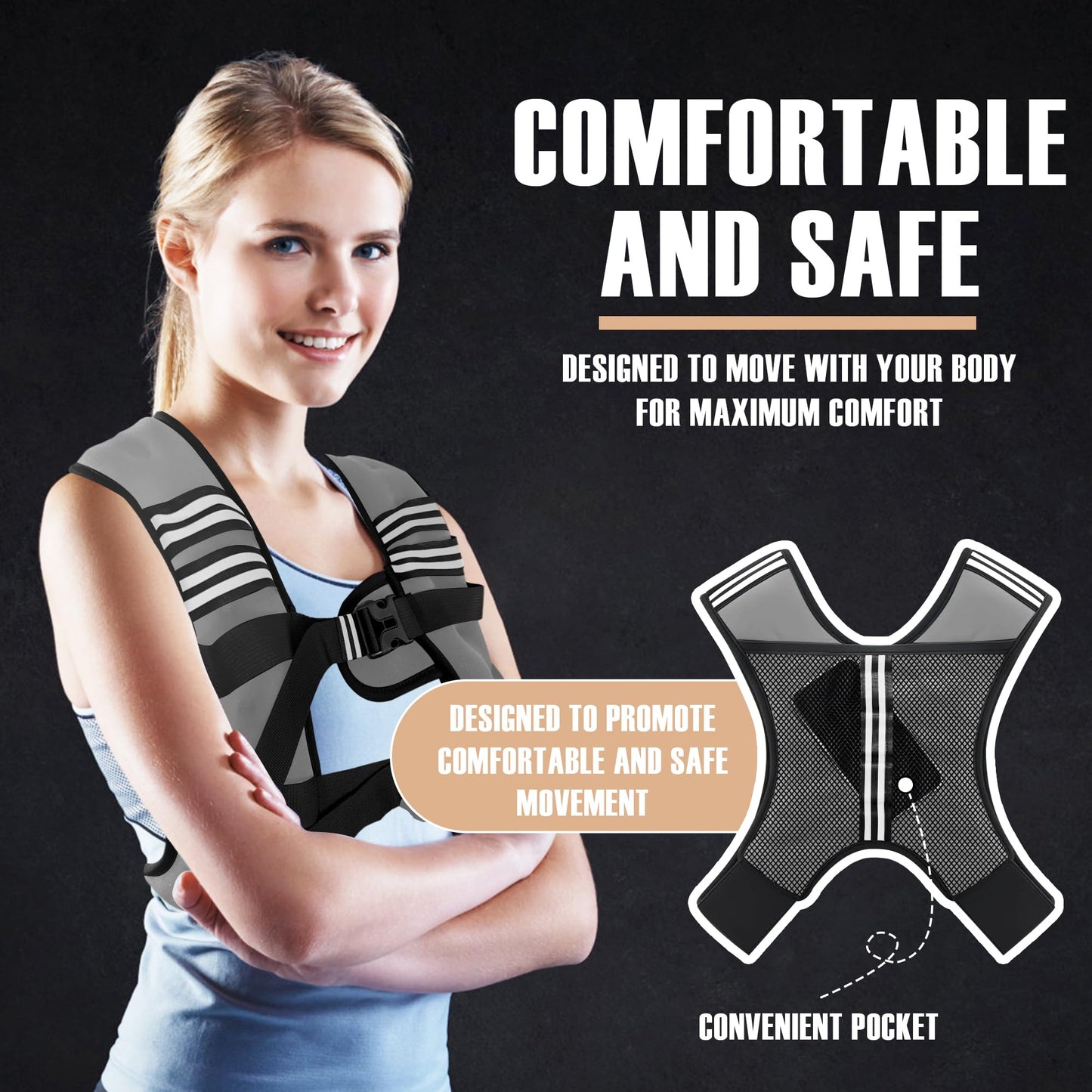 NATURELUX Weighted Vest Men or Women - 5/10/15/20/25/30lbs Weights with Reflective Stripe, Weighted Vest for Workout Equipment for Strength Training Running - Walking Weight Loss