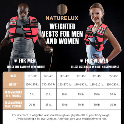 NATURELUX Weighted Vest Men or Women - 5/10/15/20/25/30lbs Weights with Reflective Stripe, Weighted Vest for Workout Equipment for Strength Training Running - Walking Weight Loss