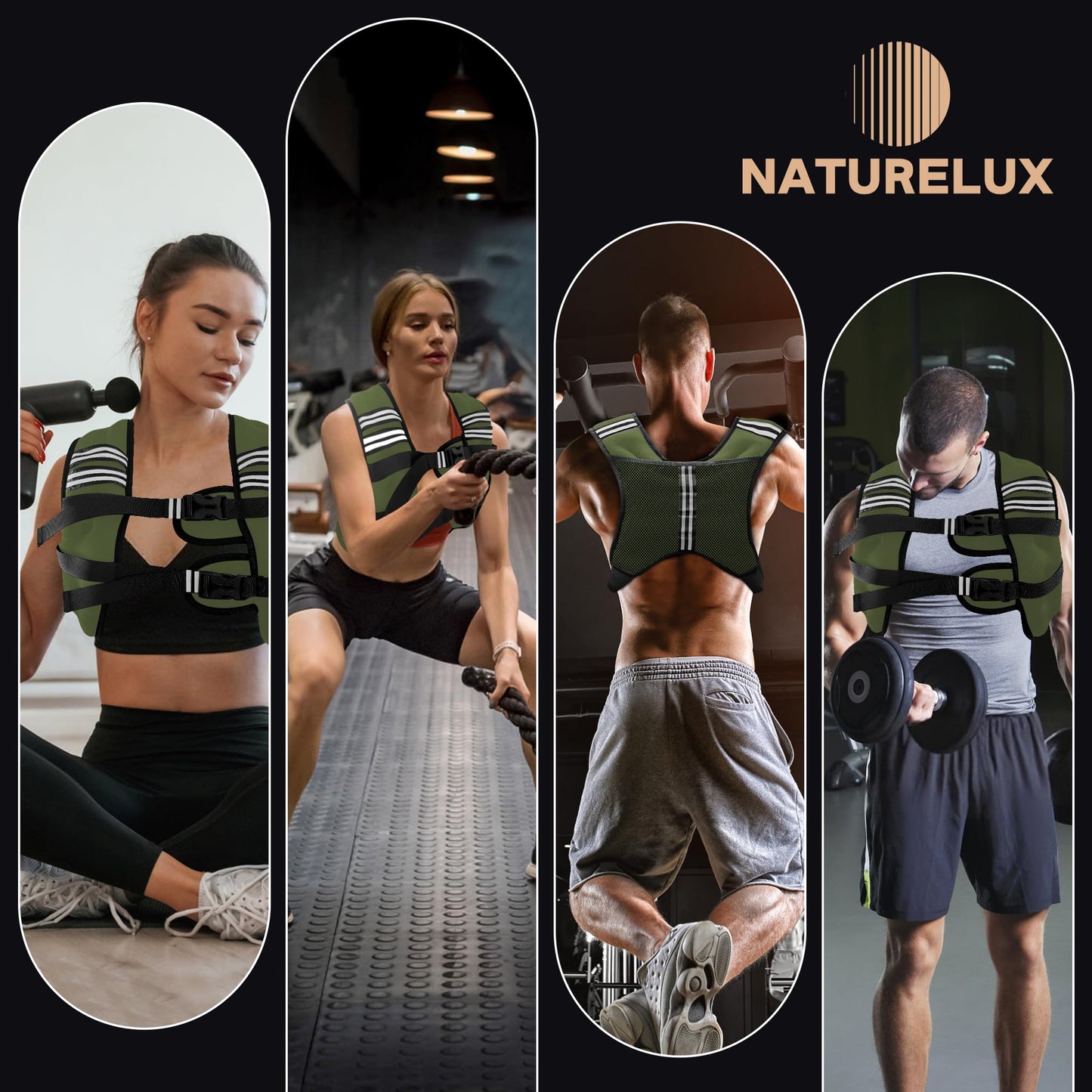 NATURELUX Weighted Vest Men or Women - 5/10/15/20/25/30lbs Weights with Reflective Stripe, Weighted Vest for Workout Equipment for Strength Training Running - Walking Weight Loss