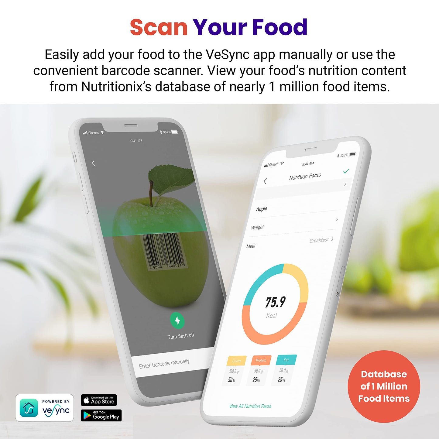 Etekcity Smart Food Kitchen Scale with Nutritional Calculator, Free App with 19 Nutrients Tracking, Calorie, Marco, Digital grams and ounces for weight loss, Premium Stainless Steel, 11lb