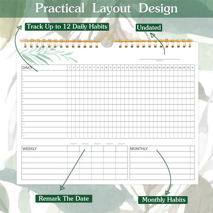 Habit Tracker Calendar- 12 Months Undated Daily Weekly & Monthly Period Habit Tracker Journal, Spiral Binding with Writable Goals Habits Track and Self Care Office Supplies, Personalized Gifts for Women Mom Sister Teacher