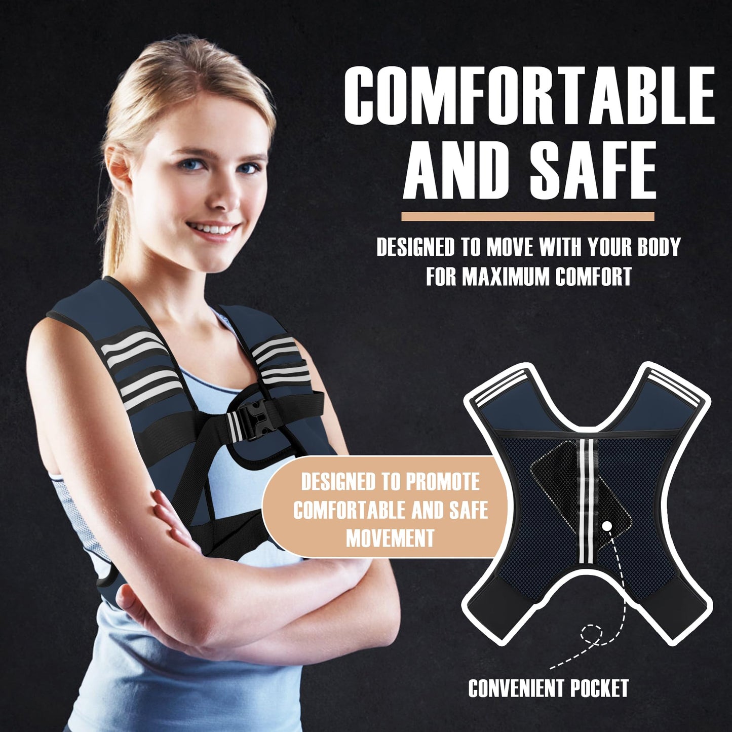 NATURELUX Weighted Vest Men or Women - 5/10/15/20/25/30lbs Weights with Reflective Stripe, Weighted Vest for Workout Equipment for Strength Training Running - Walking Weight Loss